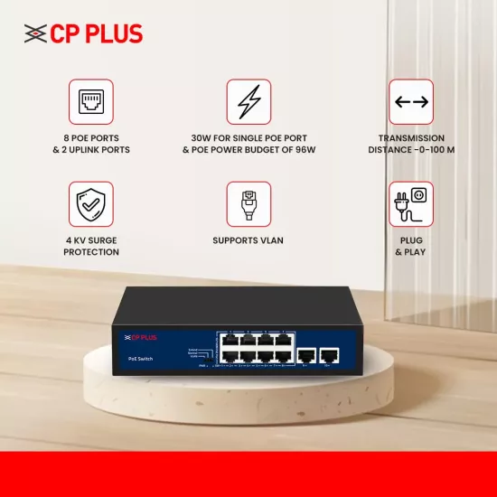 CP-Plus Poe Switch 8 Port (8 FE + 2 FE Port) CP-SAVW-HPU8H2-96 - Image 6