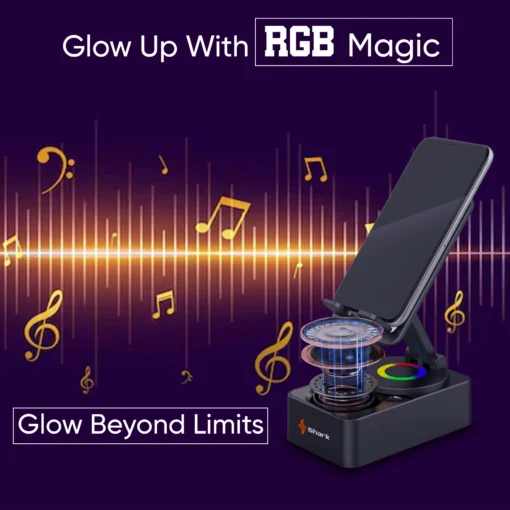 SHARK Ninja Portable Speaker-Cum-Mobile Stand with Rotating 360-degree | Dazzling RGB Lights | 20W Output, USB Input | 6-Hours Big Playback Time |Built-in Mic for Hands-Free Calls| 6 Months Warranty - Image 6