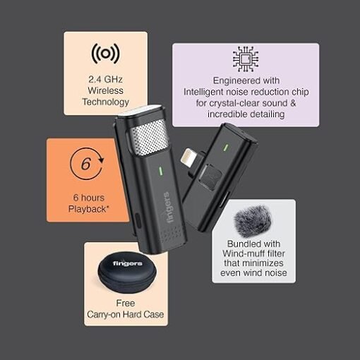 FINGERS PhoneMic- Lightning Laveliar Wireless Microphone (Lapel Wireless Mic for Audio Recording, Live-Streaming, Omnidirectional, Simple Plug & Play, Compatible with Lightning-Based Devices, iPhone) - Image 8