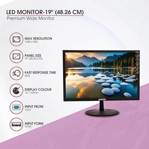Zebion 19HD4 19 Inch (48.26 Cm) Wide Led Monitor with Supporting Hdmi, Vga Input, Resolution 1440 X 900 Pixels, 17M Colors, Glossy Panel, Slim Design and Durable Body (Black) - Image 2