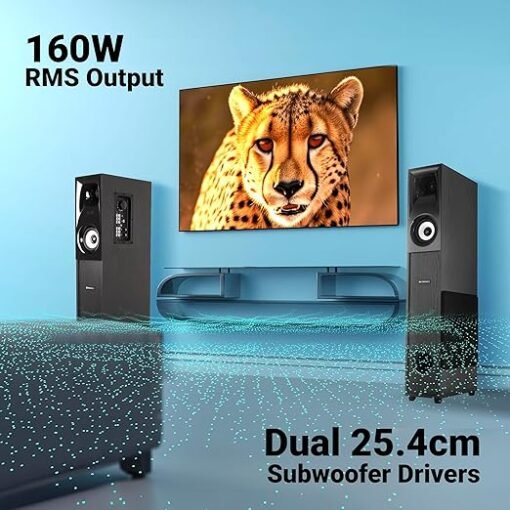 Zebronics Hammer Dual Tower Speaker with Powerful 160W RMS Output, Deep Bass, 10" Subwoofers, 2X Wireless mic, Karaoke, Bluetooth 5.0, LED Display, Remote Control, FM Radio & Glossy Finish (Black) - Image 6