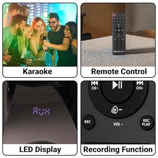 Zebronics Hammer Dual Tower Speaker with Powerful 160W RMS Output, Deep Bass, 10" Subwoofers, 2X Wireless mic, Karaoke, Bluetooth 5.0, LED Display, Remote Control, FM Radio & Glossy Finish (Black) - Image 5