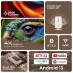 OTEK PIXA 1000 Smart Projector | Full HD 1080P | 5000 Lumens | Android 13 | Auto Focus & Auto Keystone | Dual-Band WiFi 2.4G/5G | Bluetooth 5.0 | Built-in 5W Speaker | 150” Display - Image 2