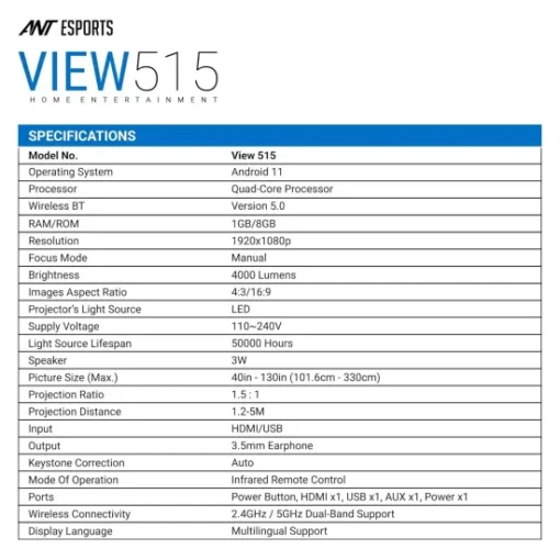 Ant Esports Projector VIEW515 (USB | HDMI) - Image 6