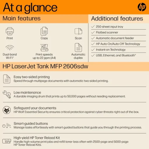 HP Laser Printer MFP 2606SDW A4 Print|Scan|Copy| WI-FI|Duplex| ADF |Lan - Image 7
