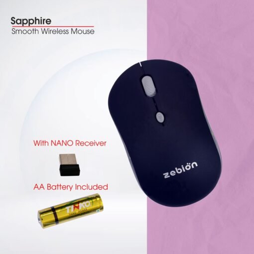 Zebion Sapphire Lightweight Wireless Optical Mouse with 2.4 Ghz, 800/1200/1600 Adjustable DPI and Optical Sensor, Silent Switch, AA Battery Included, Nano Receiver (Black) - Image 2