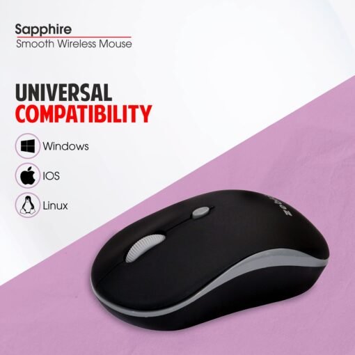 Zebion Sapphire Lightweight Wireless Optical Mouse with 2.4 Ghz, 800/1200/1600 Adjustable DPI and Optical Sensor, Silent Switch, AA Battery Included, Nano Receiver (Black) - Image 5